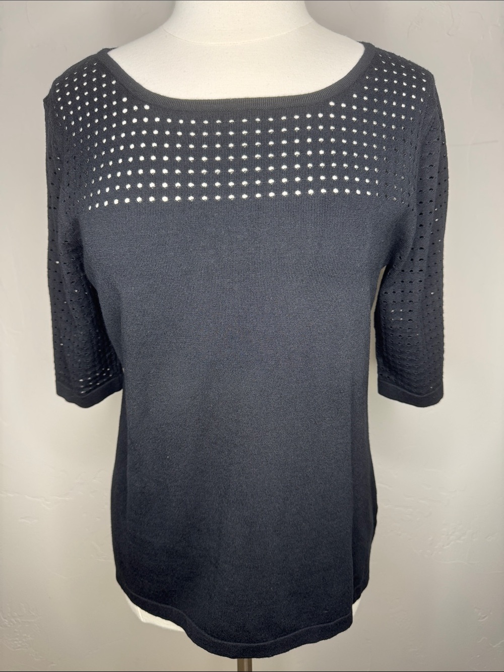 Cable & Gauge Knit Top with Open Eyelet Design Detail at Sleeve & Shoulder M-L